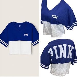 PINK Victoria's Secret Blue and White V-Neck Top